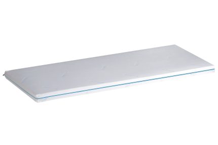 White Coolsense Memory Gel mattress topper 6 cm by Paradise, with blue accent piping, studio view